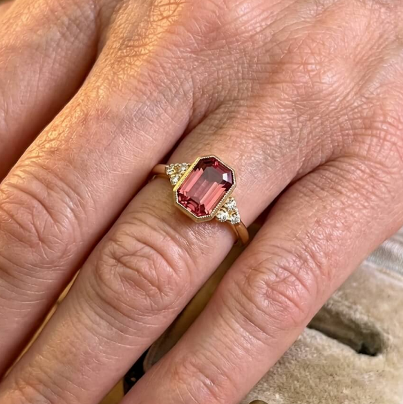 Vintage Geometric Red Zirconia Gold Plated Ring