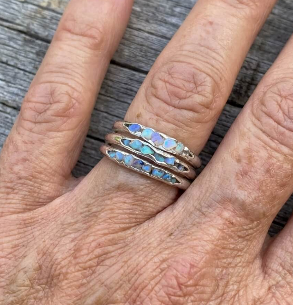 Vintage Layered Blue Stone Silver Ring