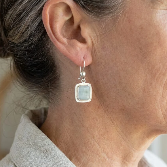 Vintage Silver Frame Design Blue Stone Drop Earrings