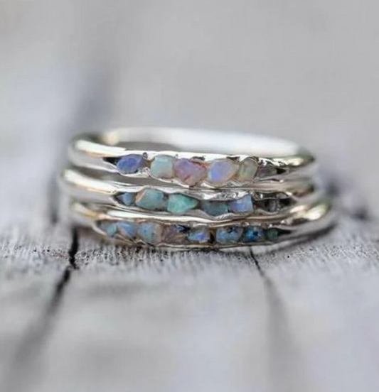 Vintage Layered Blue Stone Silver Ring