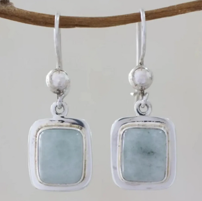 Vintage Silver Frame Design Blue Stone Drop Earrings