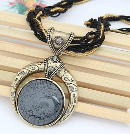 Vintage Green Crystal Ethnic Pendant Necklace