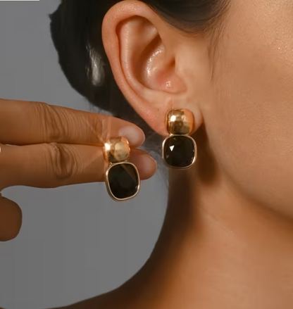 Vintage Gold-Tone Geometric Square Earrings