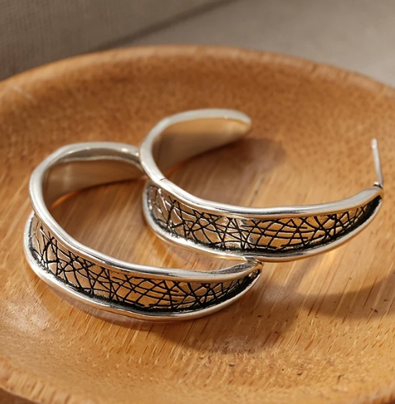 Vintage Hammered Handmade Hoop Earrings