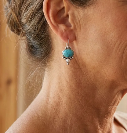 Vintage Silver Plated Turquoise & Pearl Drop Earrings