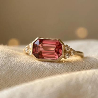 Vintage Geometric Red Zirconia Gold Plated Ring