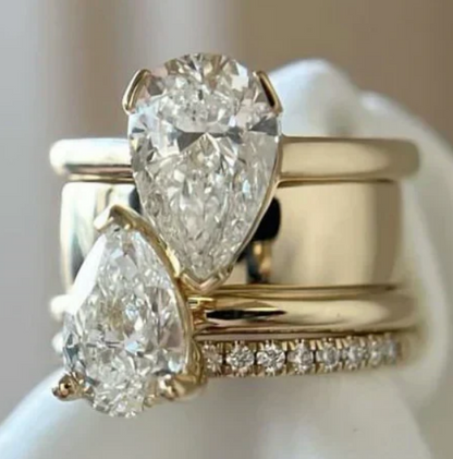 Vintage Inspired Double Zirconia Drop Ring