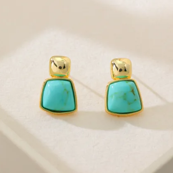 Vintage Gold-Tone Geometric Square Earrings