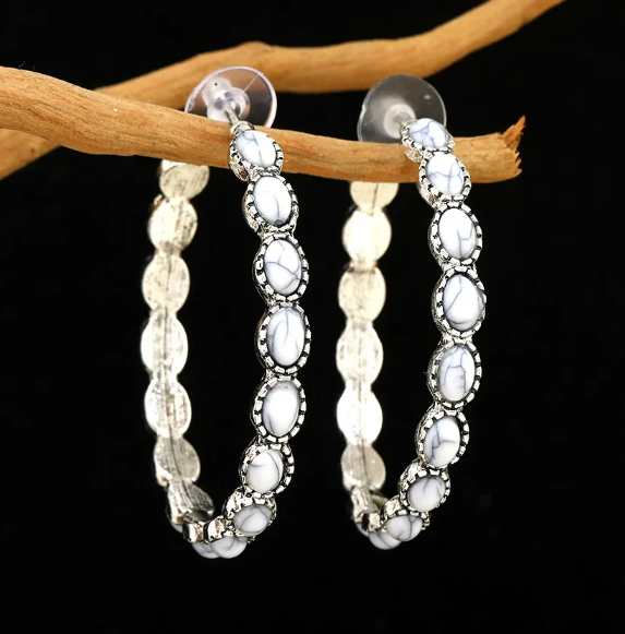 Vintage Oval Silver Hoop Earrings