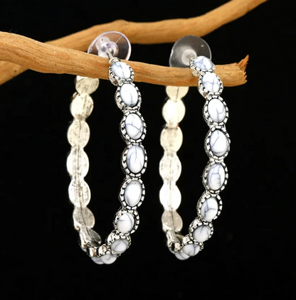 Vintage Oval Silver Hoop Earrings