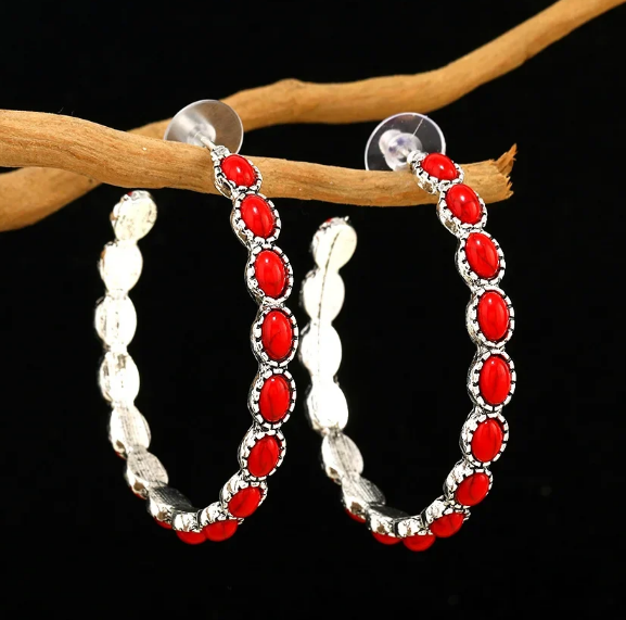 Vintage Oval Silver Hoop Earrings