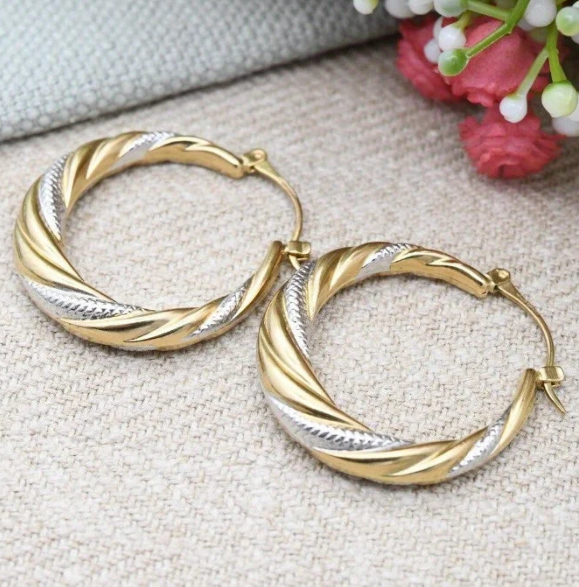 Vintage Middle Eastern Style Two Tone Twist Circle Hoop Earrings