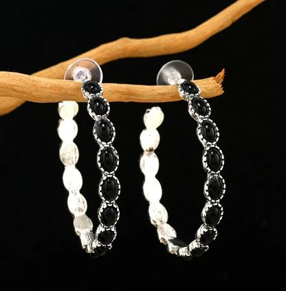 Vintage Oval Silver Hoop Earrings