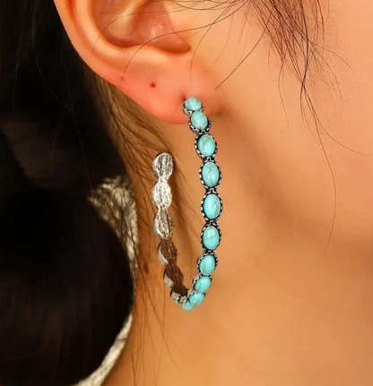 Vintage Oval Silver Hoop Earrings