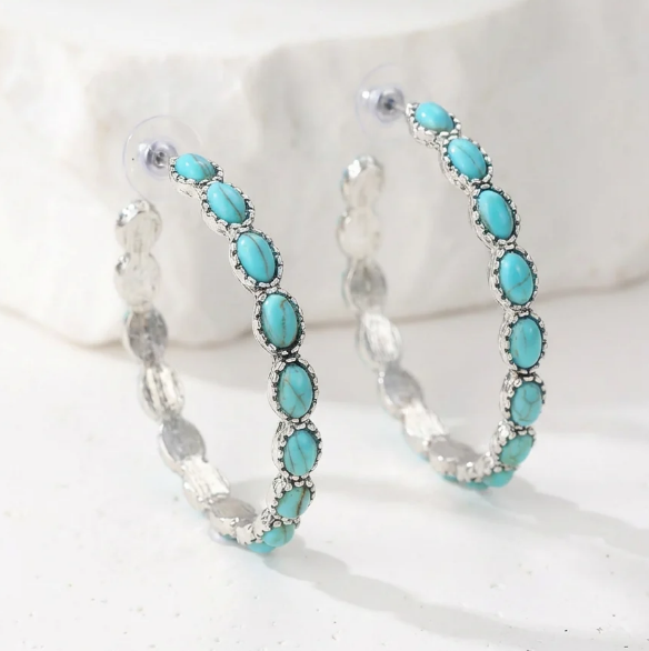 Vintage Oval Silver Hoop Earrings