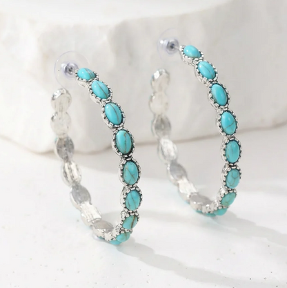 Vintage Oval Silver Hoop Earrings