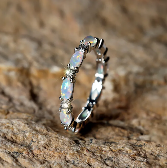 Luxe Opal & Diamond Eternity Ring