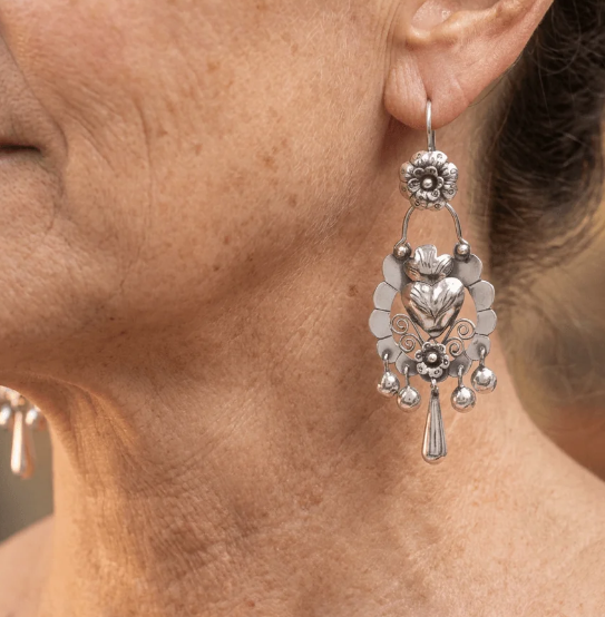Vintage Silver Floral Chandelier Drop Earrings