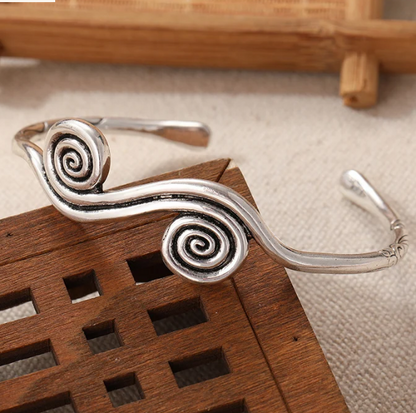 Vintage Gold White Plated Spiral Cuff Bangle Bracelet