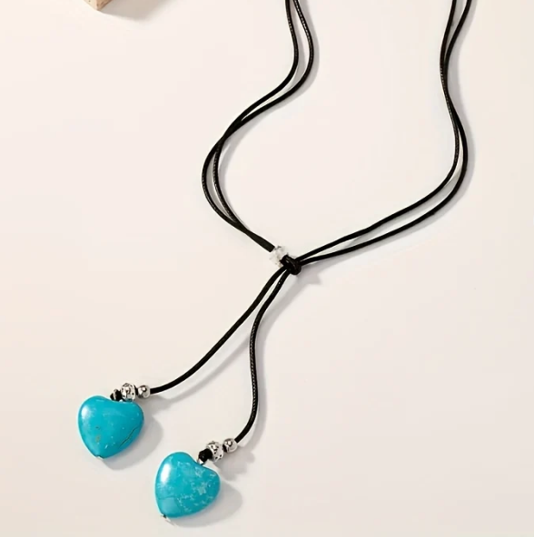 Vintage Bohemian Style Turquoise Heart Necklace and Earring Set