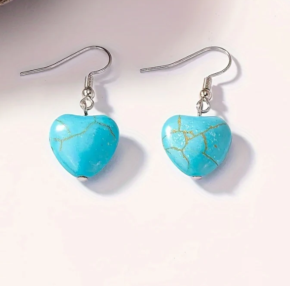 Vintage Bohemian Style Turquoise Heart Necklace and Earring Set
