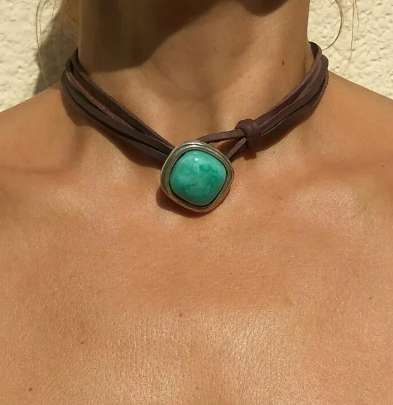 Vintage Bohemian Turquoise Pendant Necklace