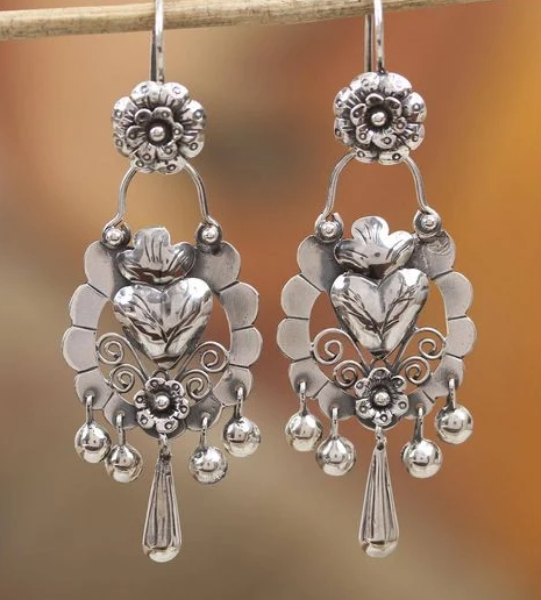 Vintage Silver Floral Chandelier Drop Earrings