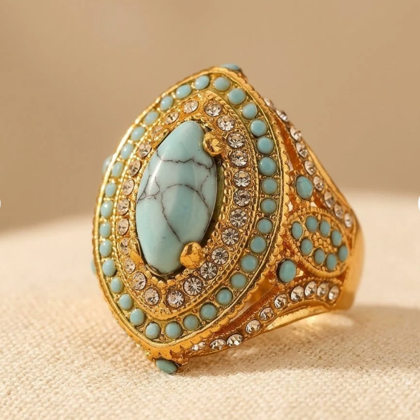 Bohemian Vintage With Synthetic Gems Turquoise Luxury Ring
