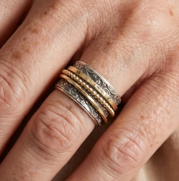 Vintage Inspired Silver & Gold Spinner Statement Ring