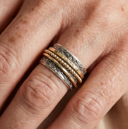 Vintage Inspired Silver & Gold Spinner Statement Ring