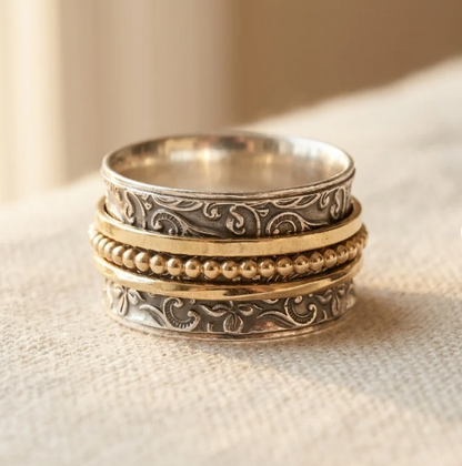 Vintage Inspired Silver & Gold Spinner Statement Ring