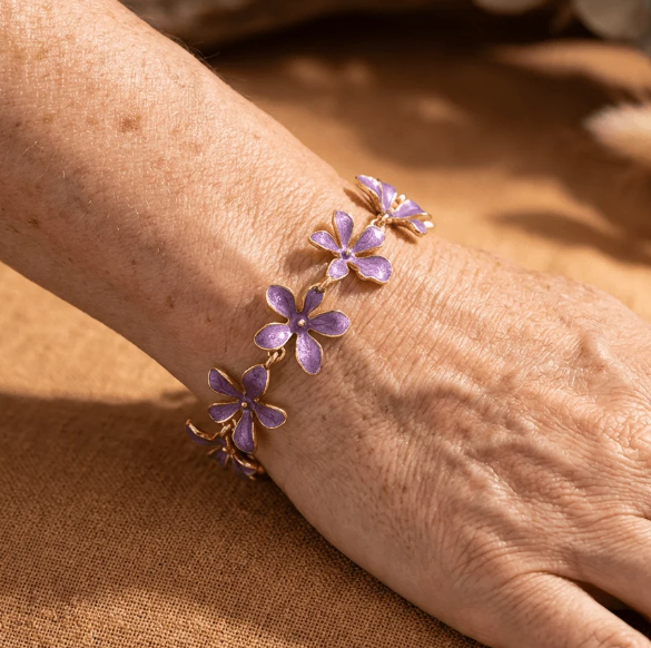 Vintage Style Purple Enamel Flowers Gold Plated Bracelet