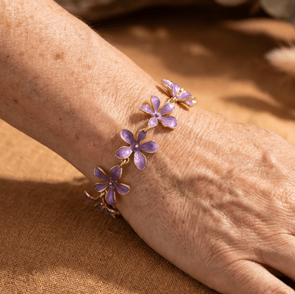 Vintage Style Purple Enamel Flowers Gold Plated Bracelet