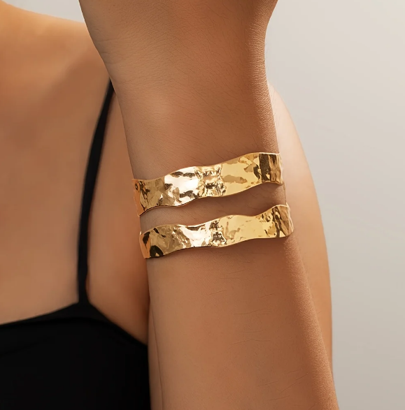 Vintage Stylish Hammered Wide Cuff Bangle Bracelet