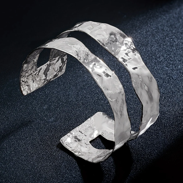 Vintage Stylish Hammered Wide Cuff Bangle Bracelet