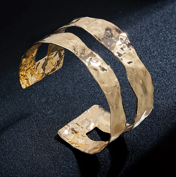 Vintage Stylish Hammered Wide Cuff Bangle Bracelet