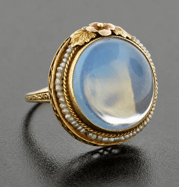 Vintage Floral Design Rounded Moonstone Ring