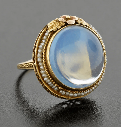 Vintage Floral Design Rounded Moonstone Ring