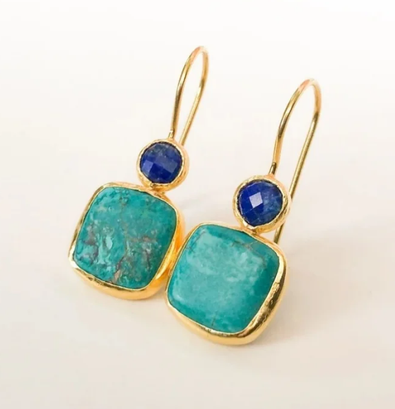 Vintage Gold Ornate Turquoise Earrings