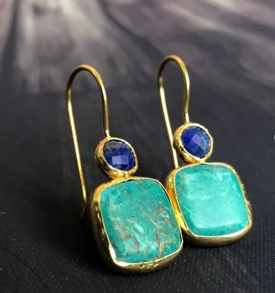Vintage Gold Ornate Turquoise Earrings