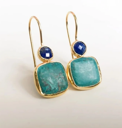 Vintage Gold Ornate Turquoise Earrings