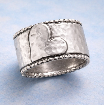 Vintage Handcrafted Silver Plated Wide Band Heart Spinner Ring