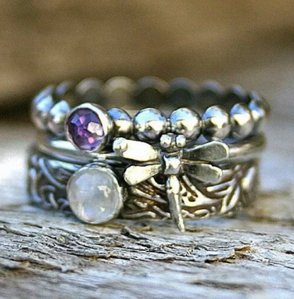 Vintage Handmade Dragonfly Purple Zirconia Ring