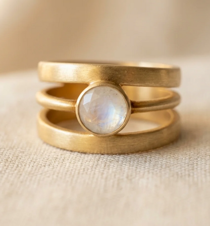 Vintage Moonstone Gold Triple Band Artisan Ring