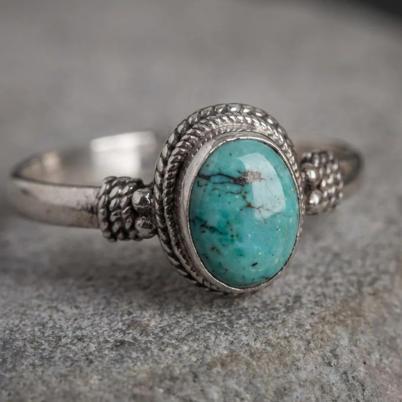 Vintage Bohemian Turquoise Round Silver Ring