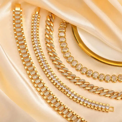Gold Chunky Cubic Zirconia Adjustable Bracelet Set