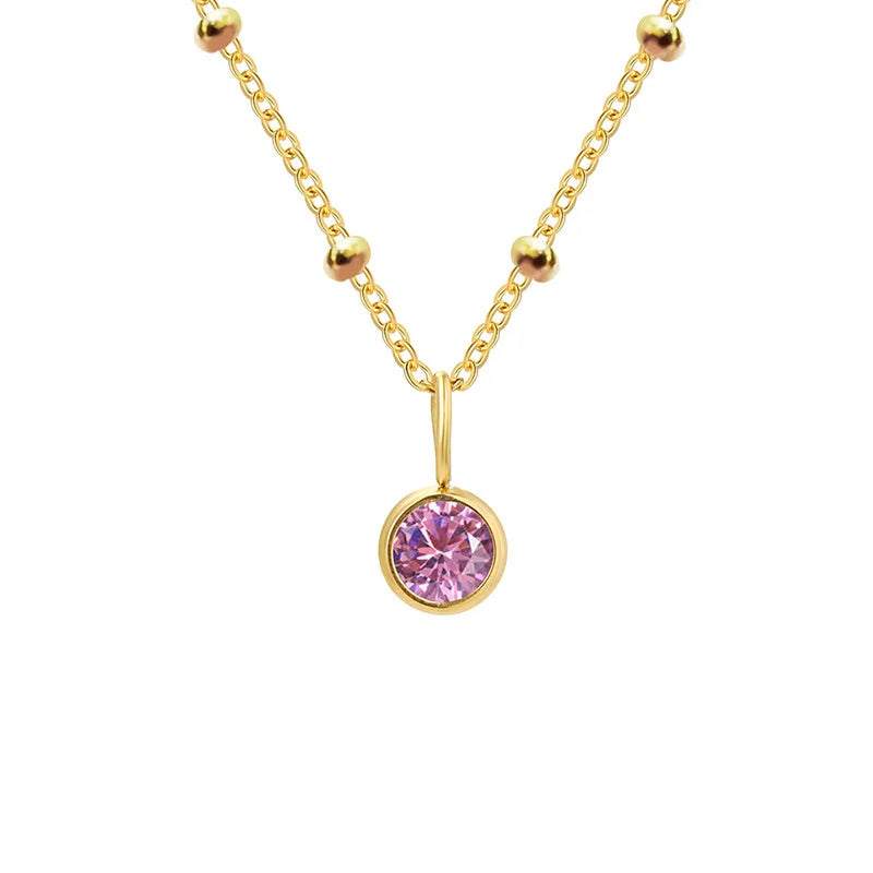 Dainty Birthstone Necklace with Beaded Chain