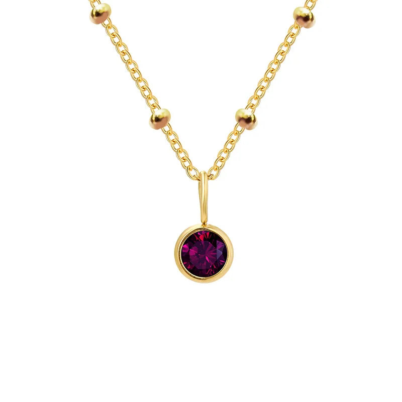 Dainty Birthstone Necklace with Beaded Chain