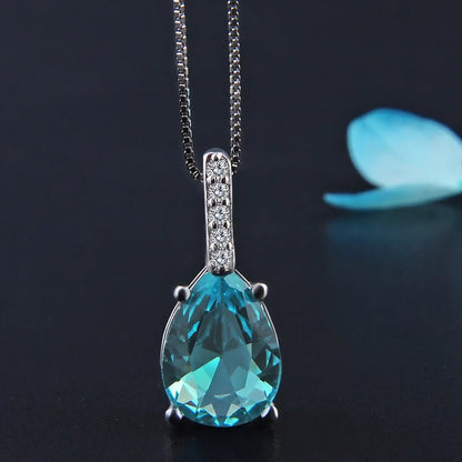 Sterling Silver Water Drop Blue Pendant Necklace