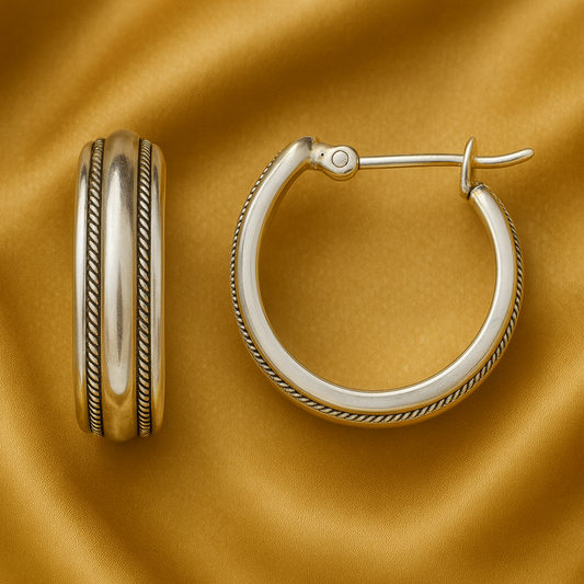 Gold-Striped Vintage Silver Hoops